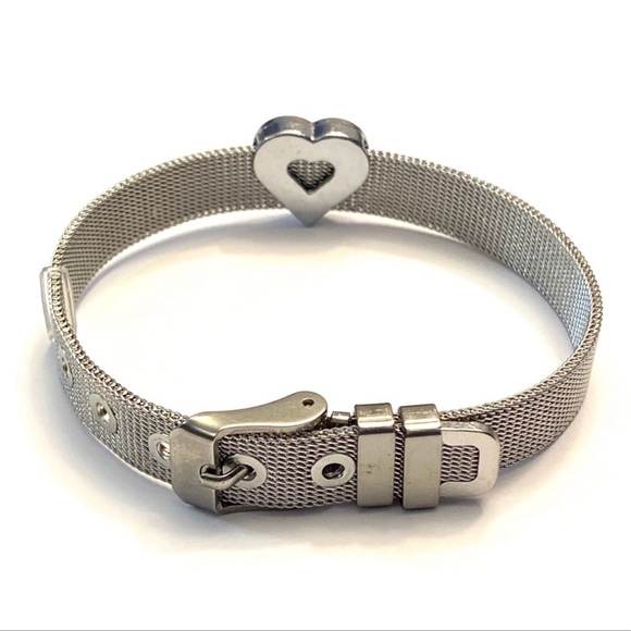 $3/20 Mesh Wristband Rhinestone Heart Charm Bracelet - Picture 2 of 8